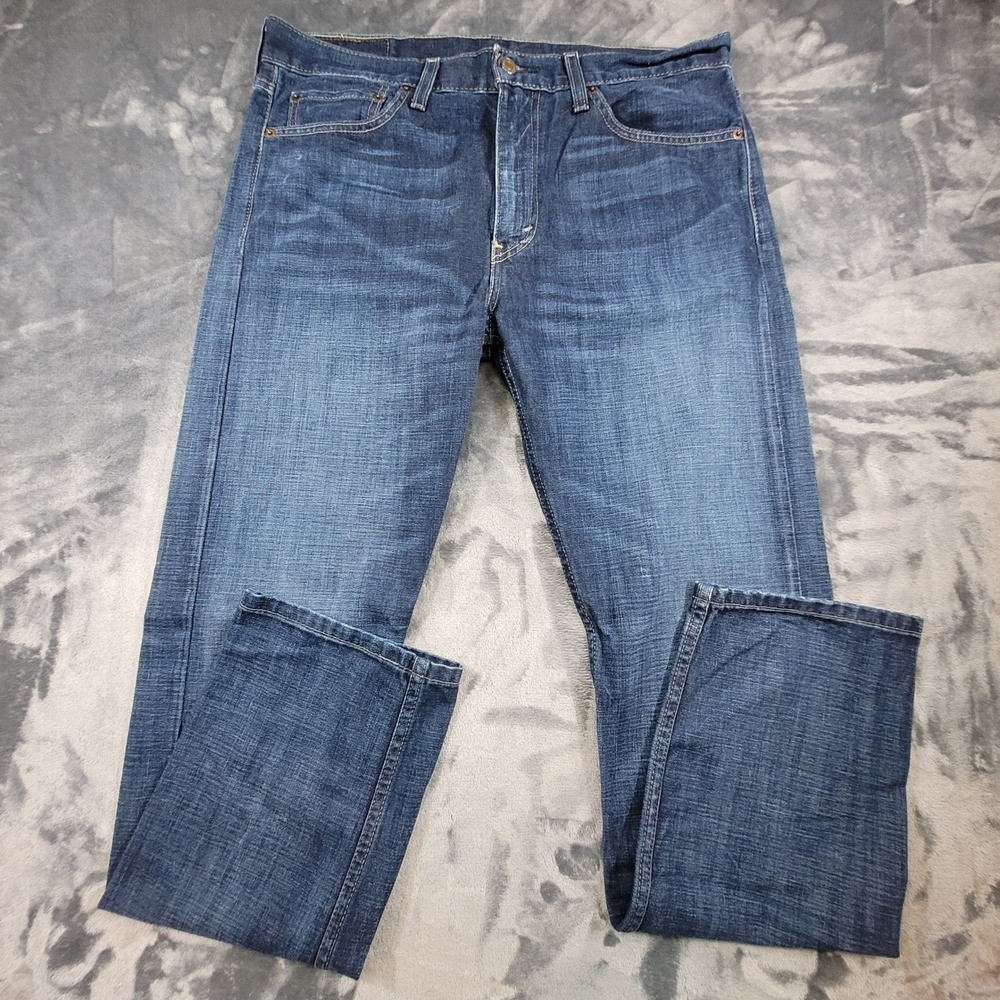 Levis 513 Slim Straight Jeans Mens 34x32 Dark Wash Blue Denim WaterLess